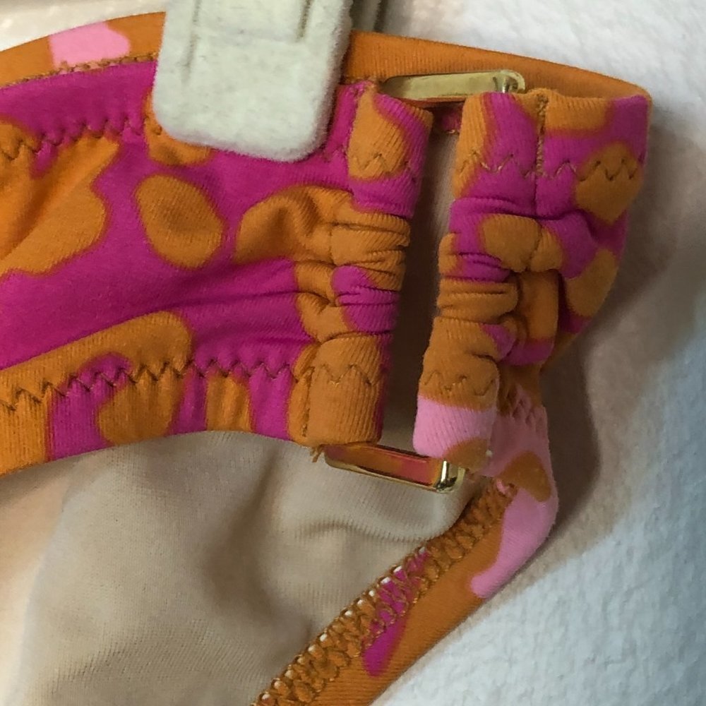 J. CREW Bikini Brief Fuschia Pink Orange with Gold Metal Side Buckles L - Picture 3 of 10